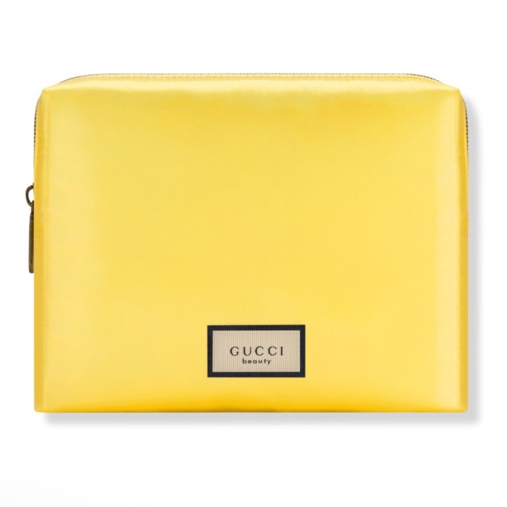 NIB gucci beauty satin yellow iridescent shiny makeup cosmetic bag pouch floral